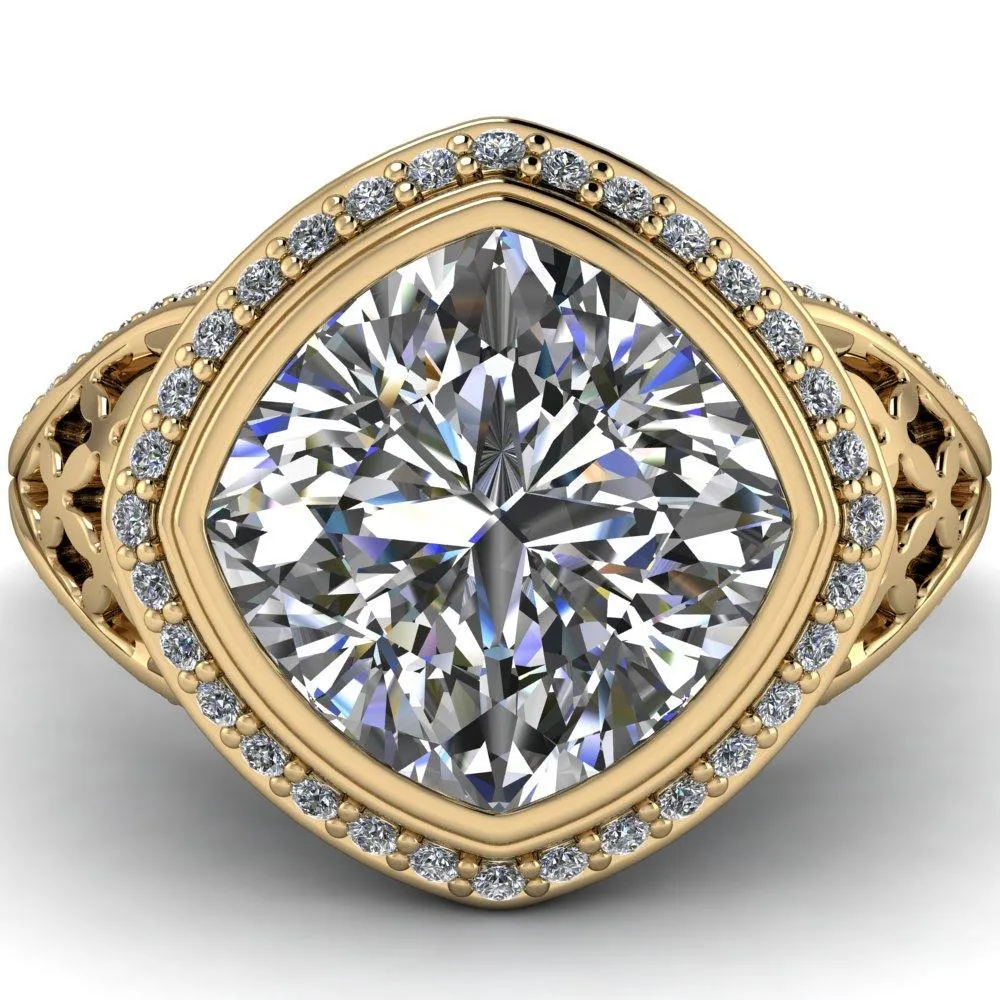 Magda Cushion Center Stone Bezel Halo Engagement Ring