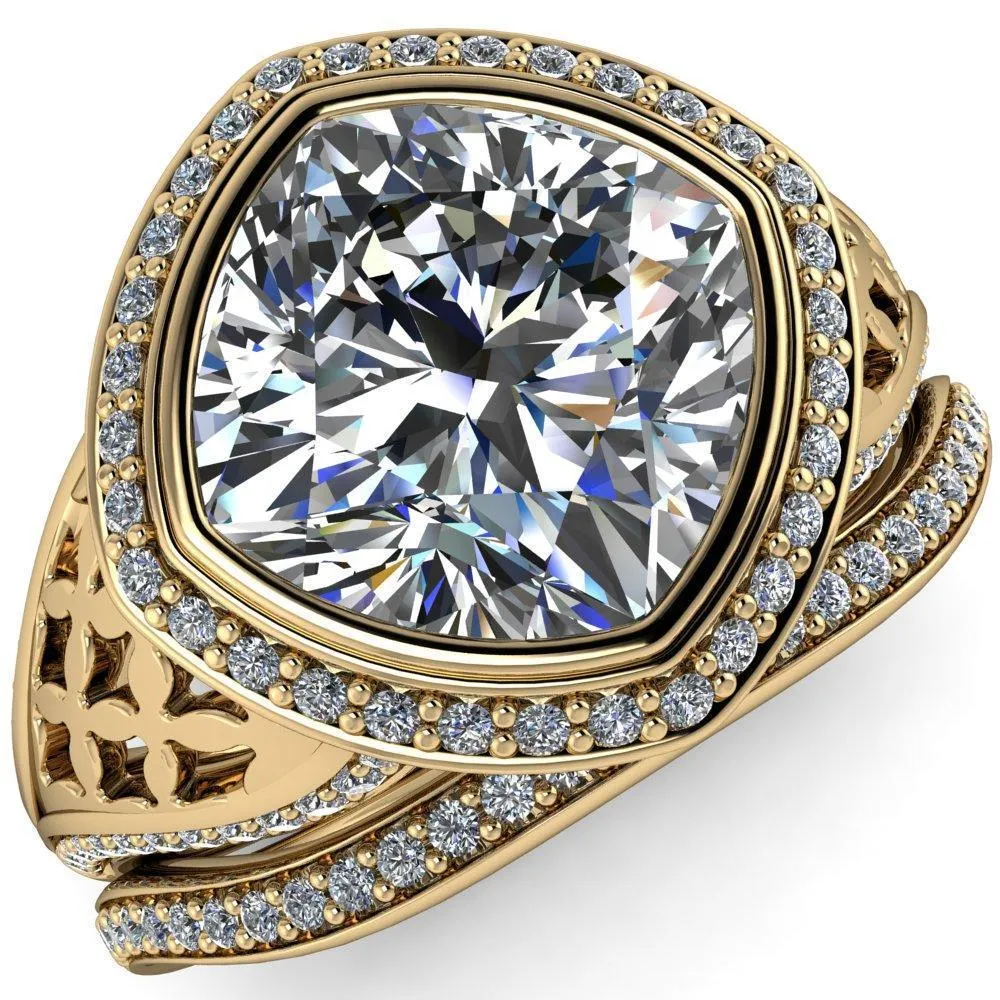 Magda Cushion Center Stone Bezel Halo Engagement Ring