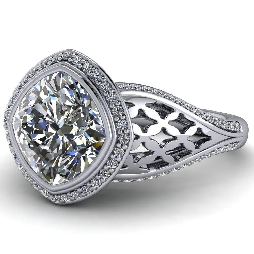 Magda Cushion Center Stone Bezel Halo Engagement Ring