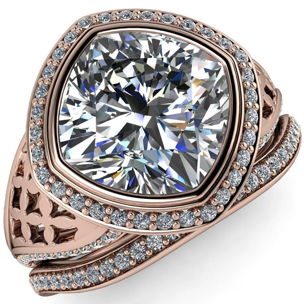 Magda Cushion Center Stone Bezel Halo Engagement Ring