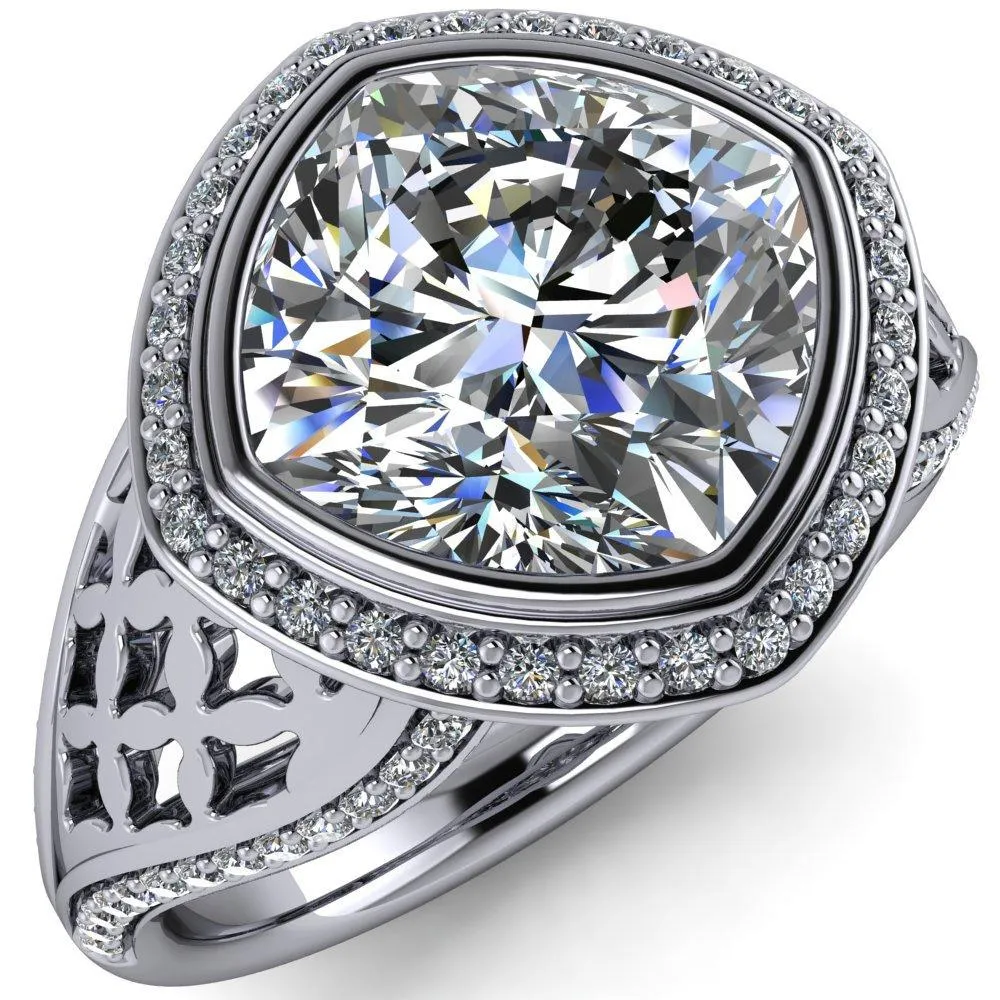 Magda Cushion Center Stone Bezel Halo Engagement Ring