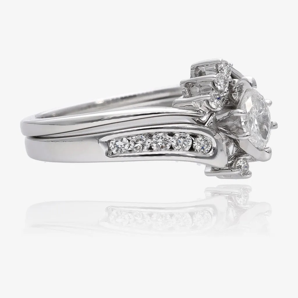 Marquise Diamond 14K Interlocking Bypass White Gold Wedding Set