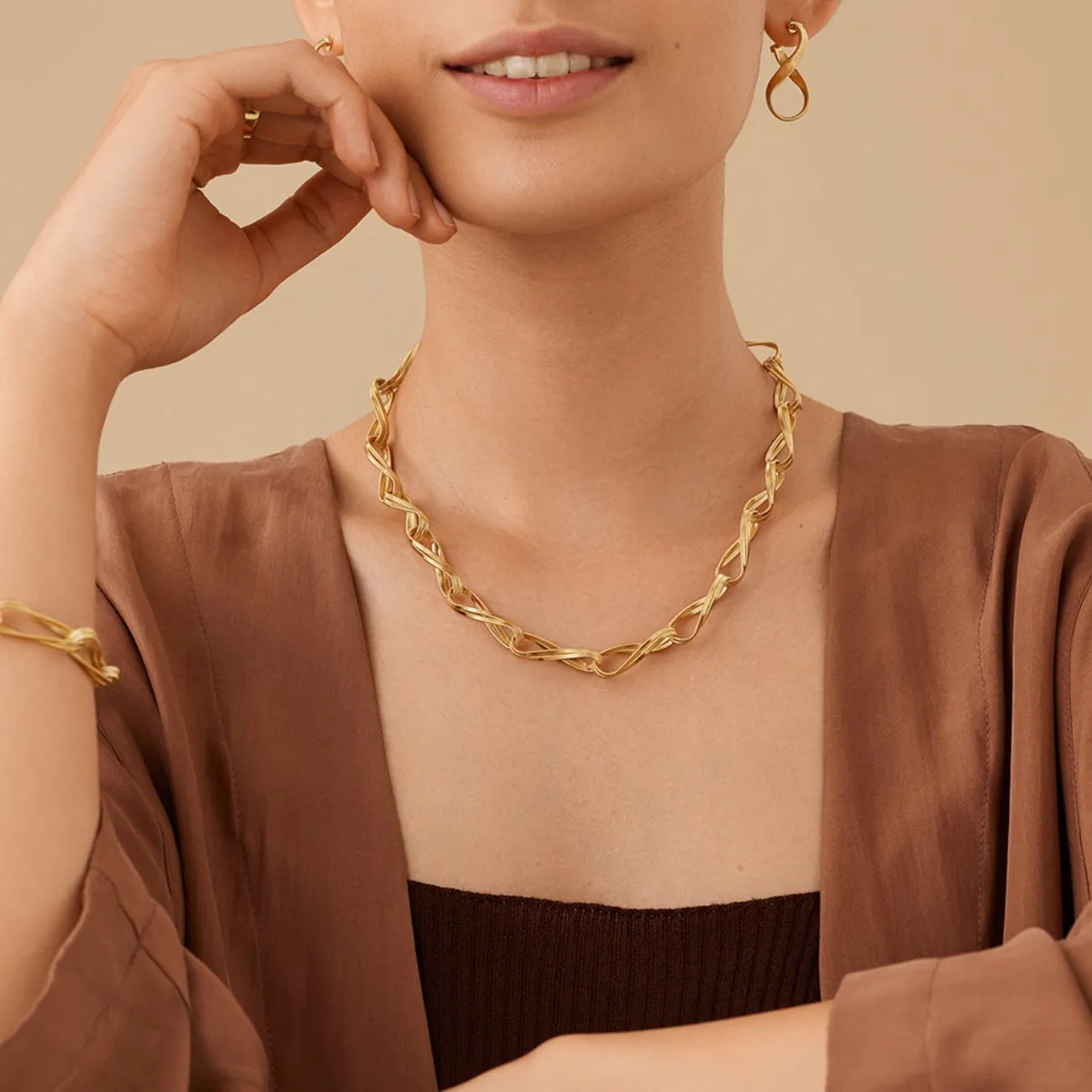 Marrakech 18K Yellow Gold Twisted Double Coil Link Necklace