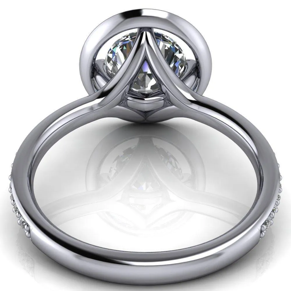 Melanie Round Center Stone Diamond Halo and Shoulders Ring