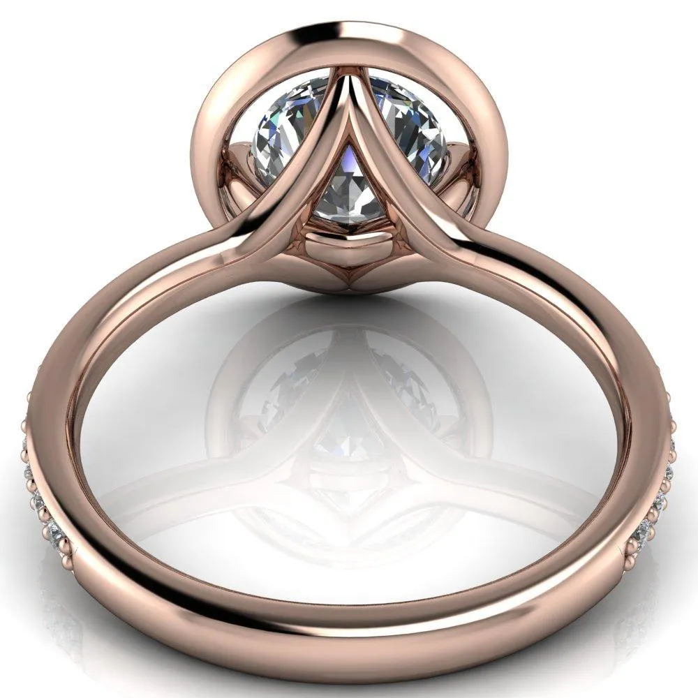 Melanie Round Center Stone Diamond Halo and Shoulders Ring