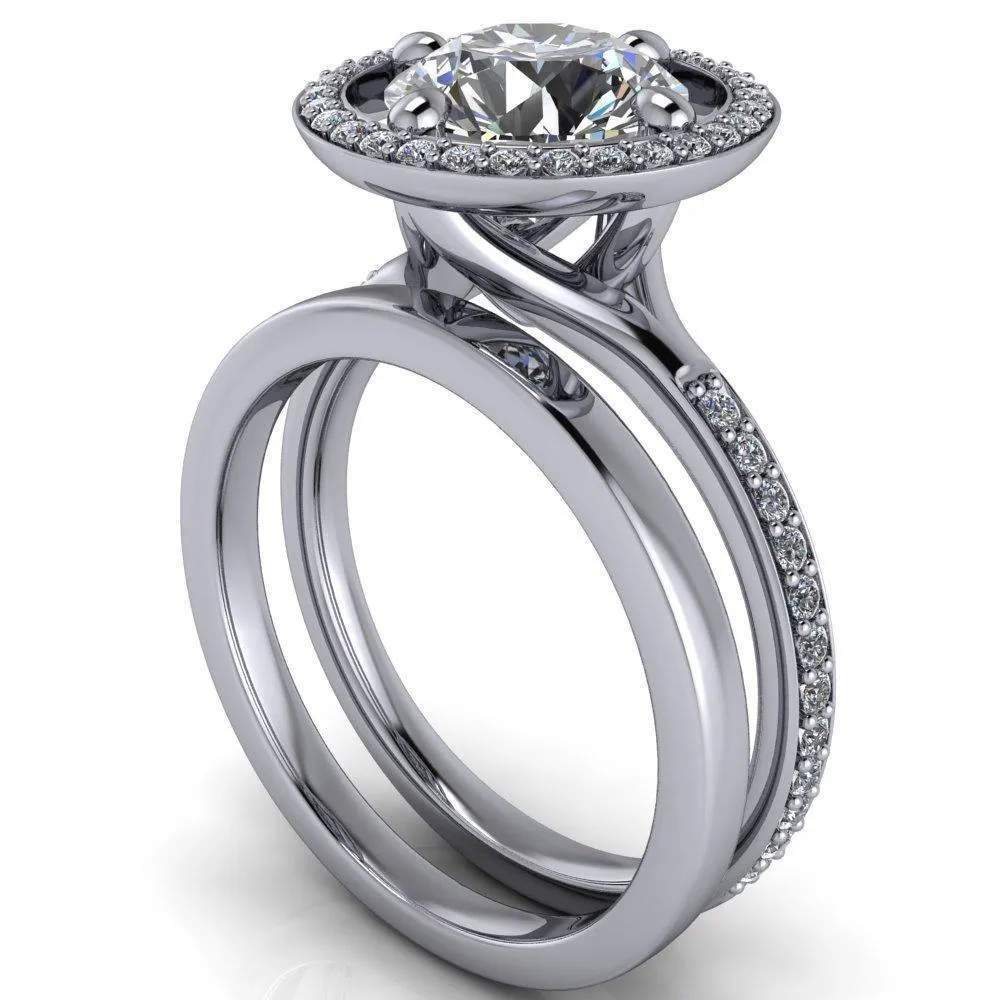 Melanie Round Center Stone Diamond Halo and Shoulders Ring