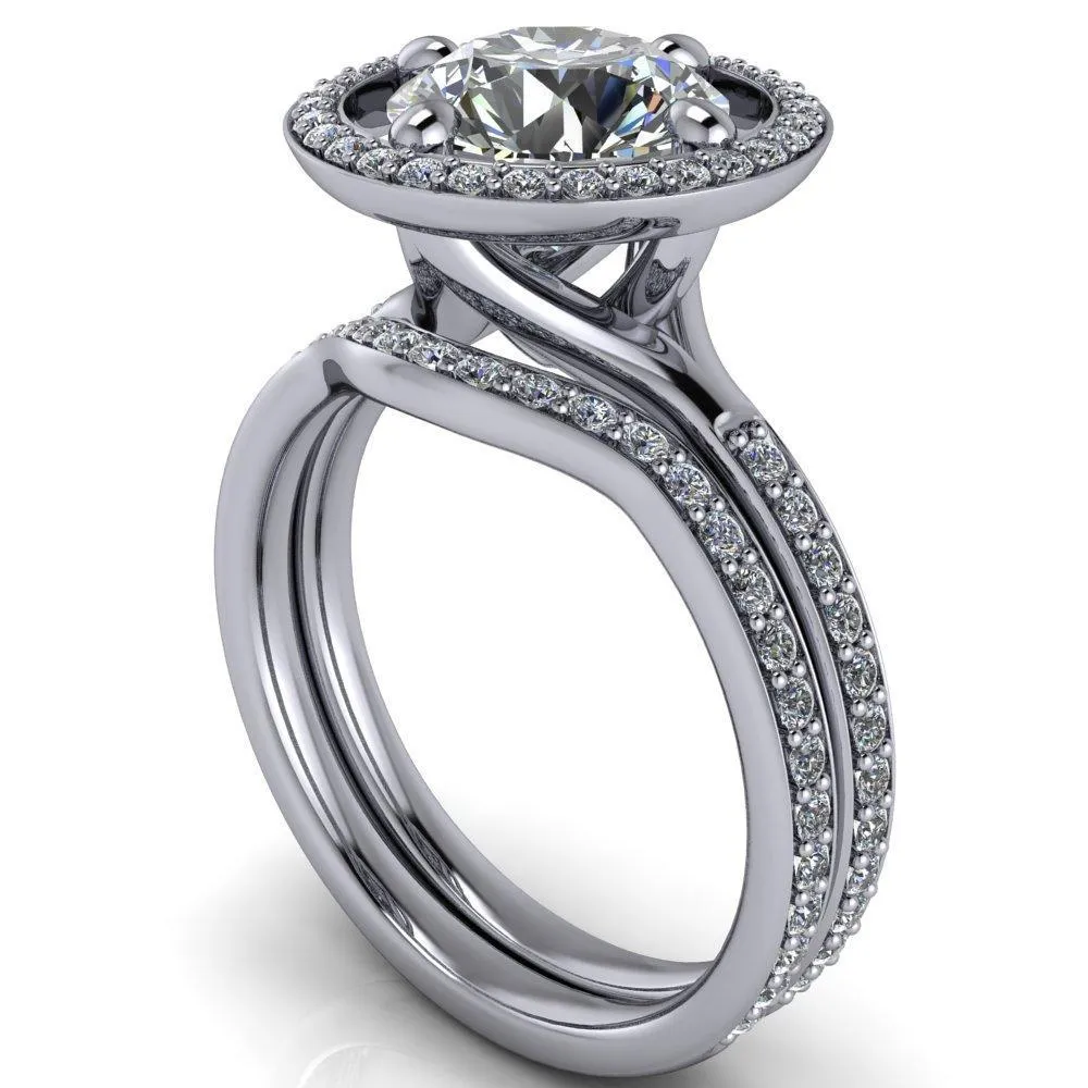 Melanie Round Center Stone Diamond Halo and Shoulders Ring