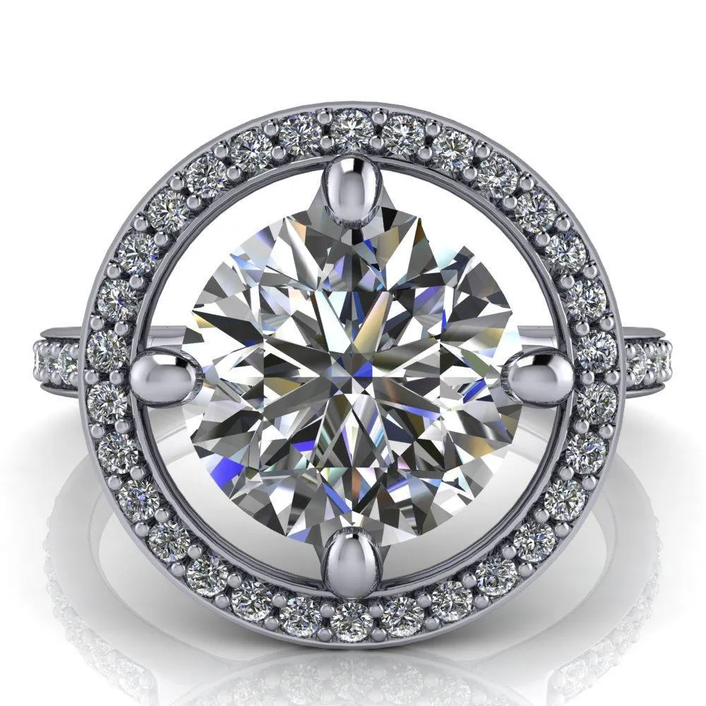 Melanie Round Center Stone Diamond Halo and Shoulders Ring