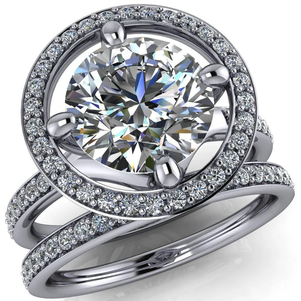 Melanie Round Center Stone Diamond Halo and Shoulders Ring