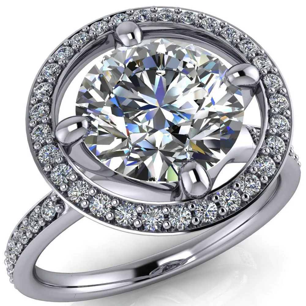 Melanie Round Center Stone Diamond Halo and Shoulders Ring