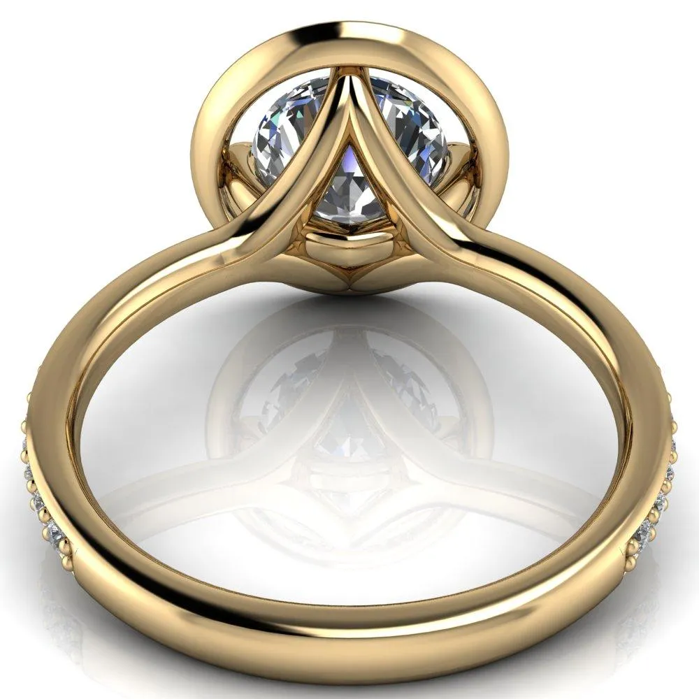 Melanie Round Center Stone Diamond Halo and Shoulders Ring