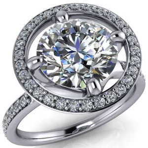 Melanie Round Center Stone Diamond Halo and Shoulders Ring