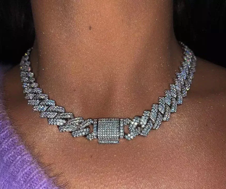 Men women 13 mm Zirconia  Prong cuban link  Choker , butte , men prong cuban , Cuban Choker ,Miami cuban , cuban necklace,