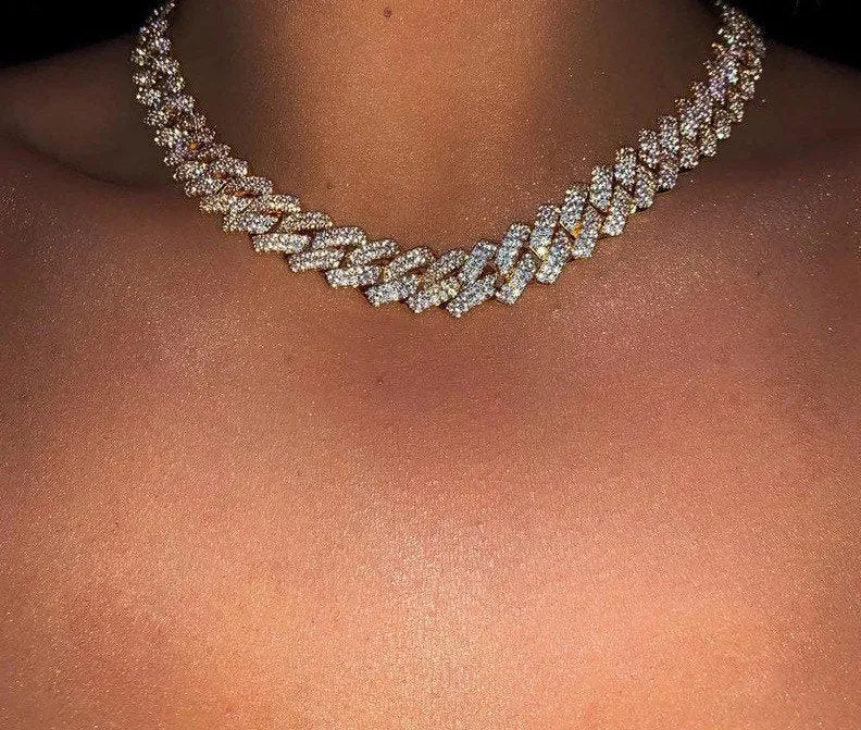 Men women 13 mm Zirconia  Prong cuban link  Choker , butte , men prong cuban , Cuban Choker ,Miami cuban , cuban necklace,