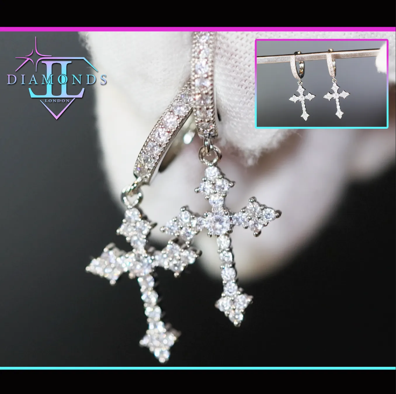 Mens Cross Earrings | Cross Earrings Men | Diamond Earrings | Dangle Earrings | Cross Earrings | Cross Dangle Earrings | Iced Out Earrings