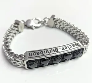 Men's Multi Skull ID Bracelet - Silver Steel