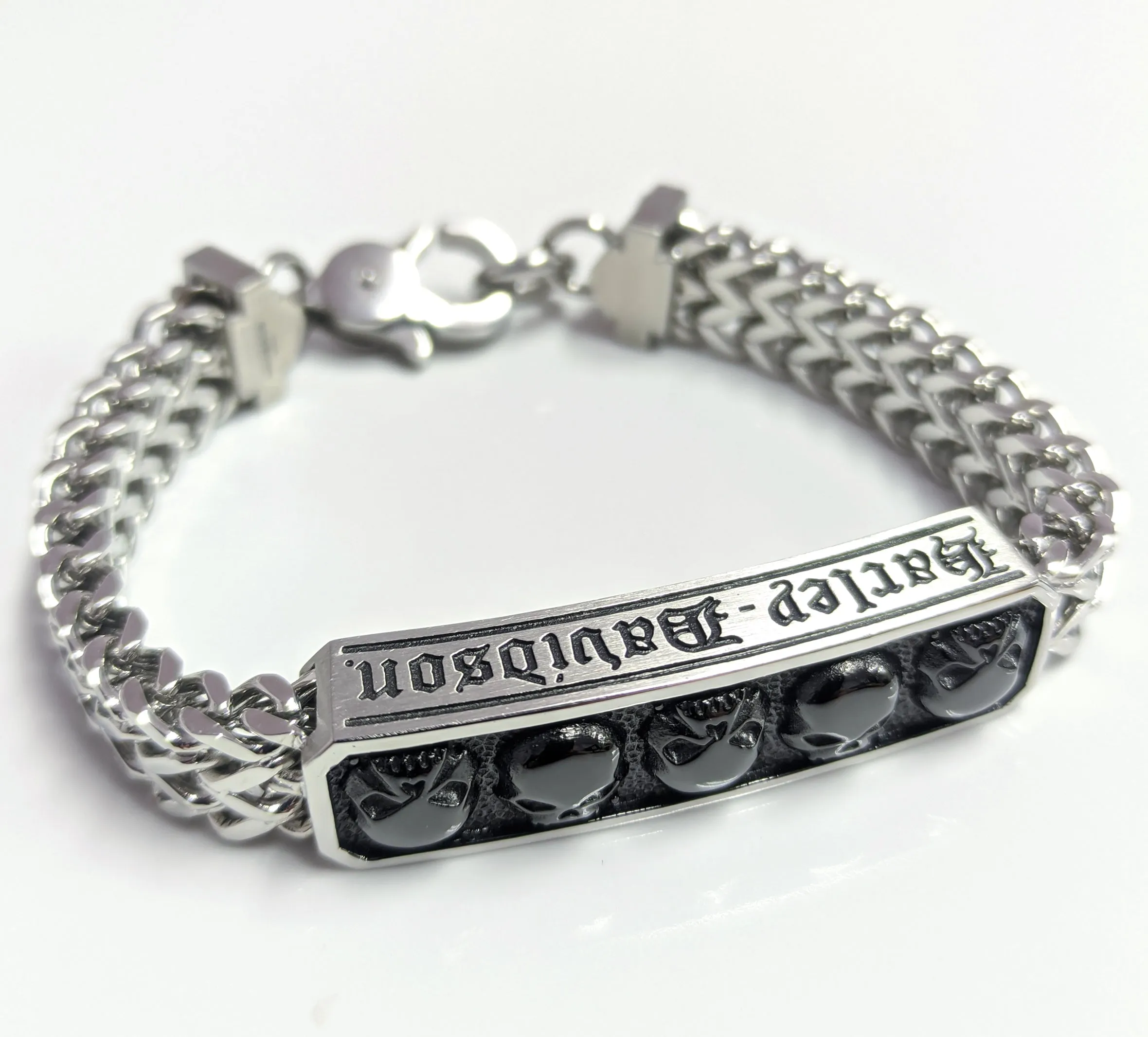 Men's Multi Skull ID Bracelet - Silver Steel