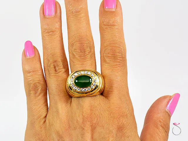 Men's Natural Green Jadeite Jade Diamond Ring, 18K Yellow Gold. GIA