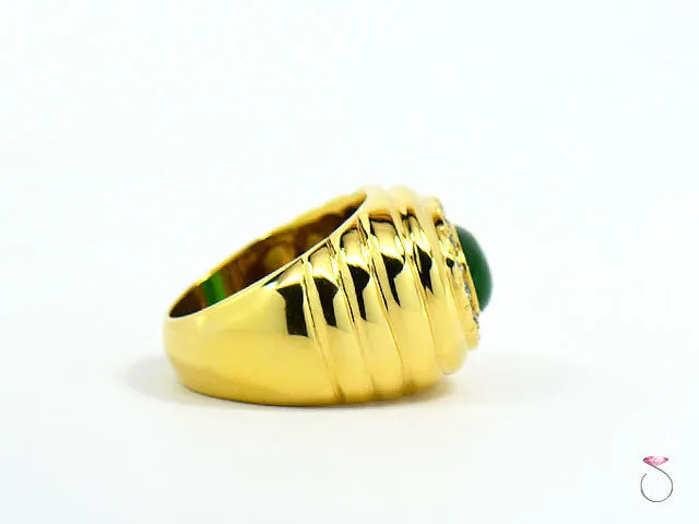 Men's Natural Green Jadeite Jade Diamond Ring, 18K Yellow Gold. GIA
