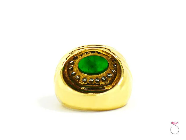 Men's Natural Green Jadeite Jade Diamond Ring, 18K Yellow Gold. GIA