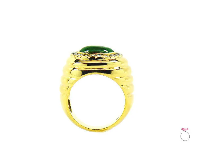 Men's Natural Green Jadeite Jade Diamond Ring, 18K Yellow Gold. GIA