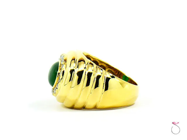 Men's Natural Green Jadeite Jade Diamond Ring, 18K Yellow Gold. GIA