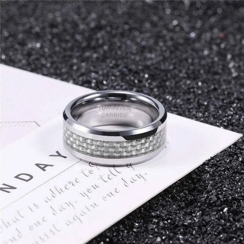 Men's Tungsten Carbide Wedding Band with Carbon Fiber Inlay