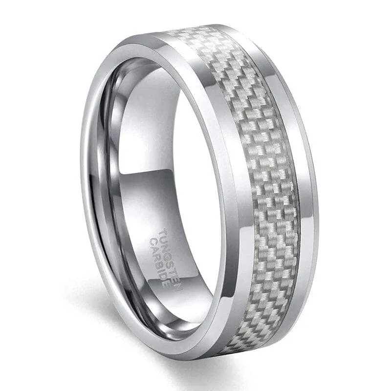 Men's Tungsten Carbide Wedding Band with Carbon Fiber Inlay