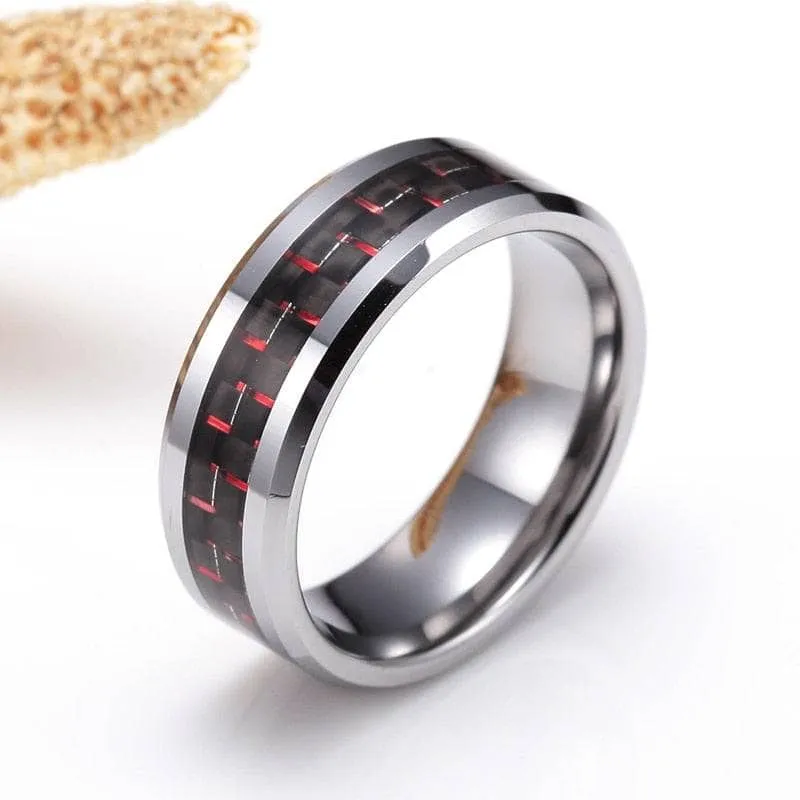 Men's Tungsten Wedding Band with Woven Pattern Inlay