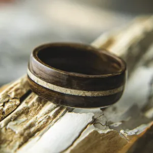 Mens Wedding band featuring Ancient Bog Oak with Woolly Mammoth Tusk inlay.