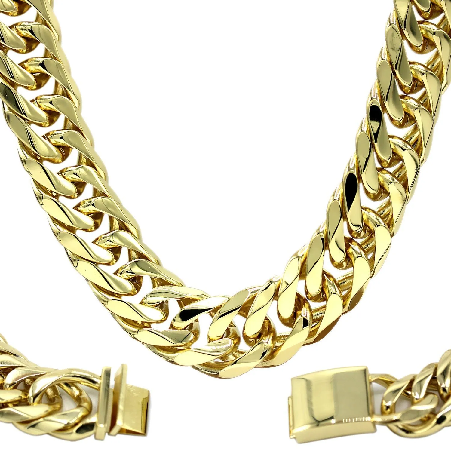 Miami Cuban Link 18k Gold Plated Necklace Double Link Chain
