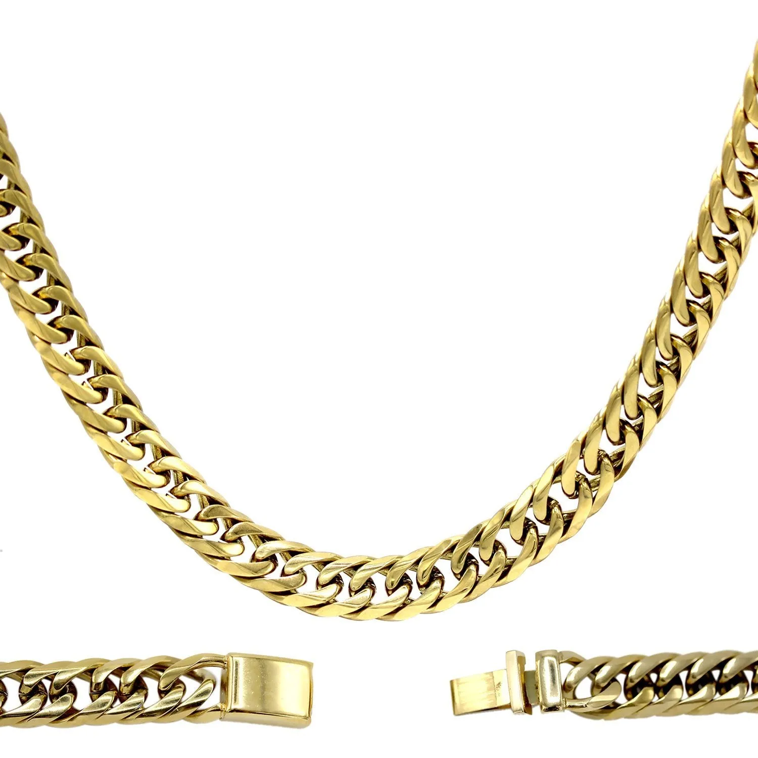 Miami Cuban Link 18k Gold Plated Necklace Double Link Chain