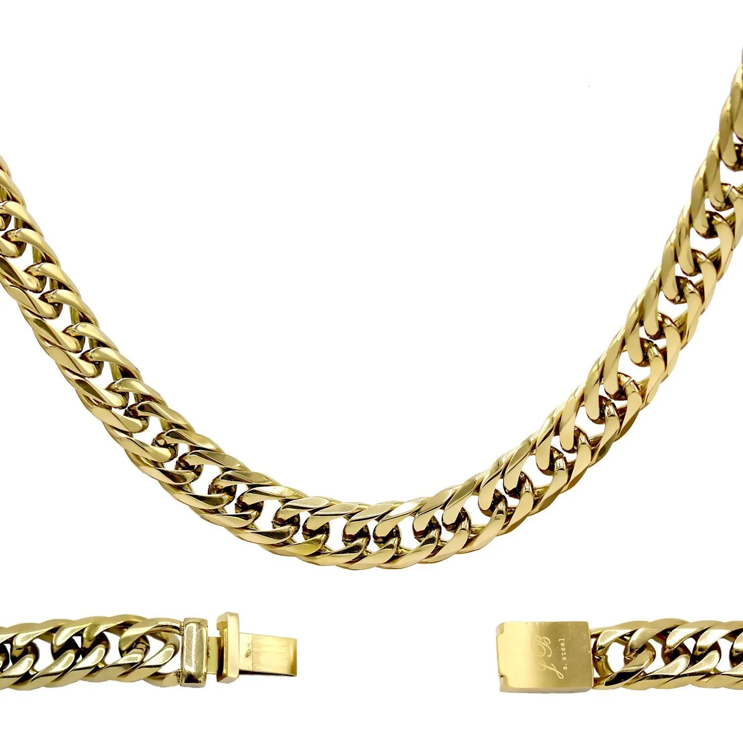 Miami Cuban Link 18k Gold Plated Necklace Double Link Chain