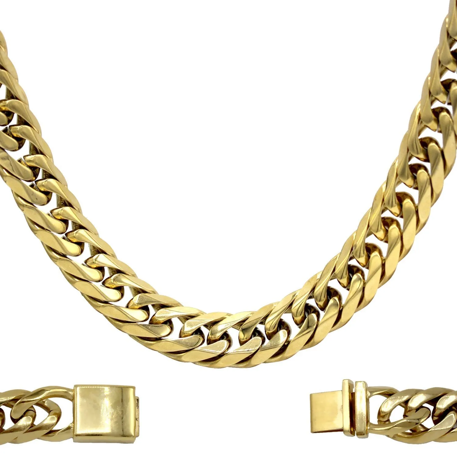 Miami Cuban Link 18k Gold Plated Necklace Double Link Chain