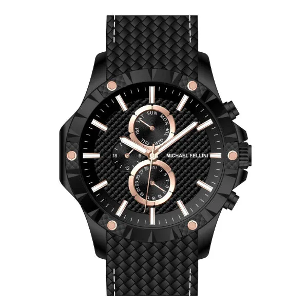 Michael Fellini Black Silicone Strap Black Dial Chronograph Quartz Watch for Gents - MF2365-07