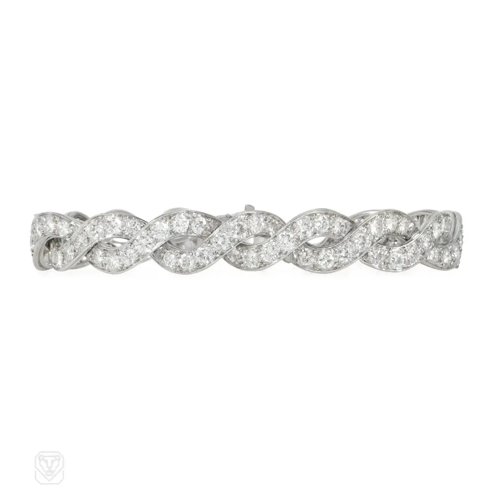 Mid-Century twisted diamond and platinum bracelet