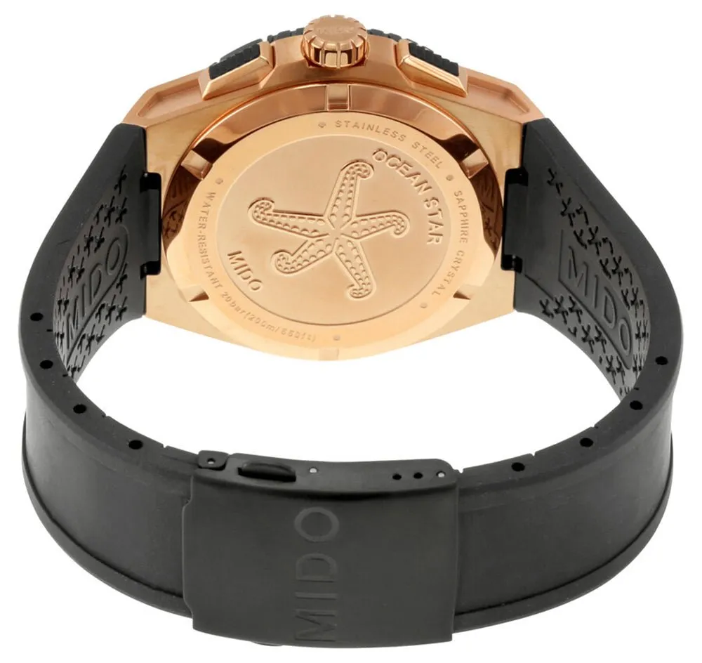 Mido Ocean Star Captain Chronograph Rose Gold PVD Black Dial Black Rubber Strap Date Divers Quartz Mens Watch M023.417.37.051.00