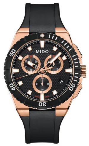 Mido Ocean Star Captain Chronograph Rose Gold PVD Black Dial Black Rubber Strap Date Divers Quartz Mens Watch M023.417.37.051.00