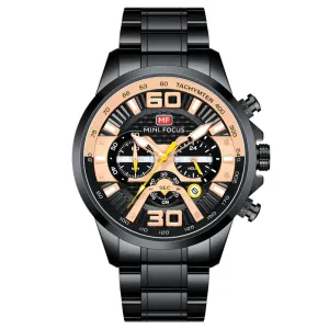 Mini Focus Black Stainless Steel Black Dial Chronograph Quartz Watch for Gents - MF0336G-05
