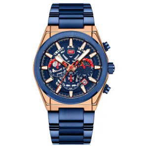 Mini Focus Blue Stainless Steel Blue Dial Chronograph Quartz Watch for Gents - MF0339G-02