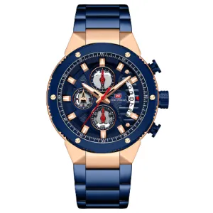 Mini Focus Blue Stainless Steel Blue Dial Chronograph Quartz Watch for Gents - MF0397G-03