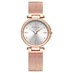 Mini Focus Rose Gold Mesh Bracelet Silver Dial Quartz Watch for Ladies - MF0194L-04