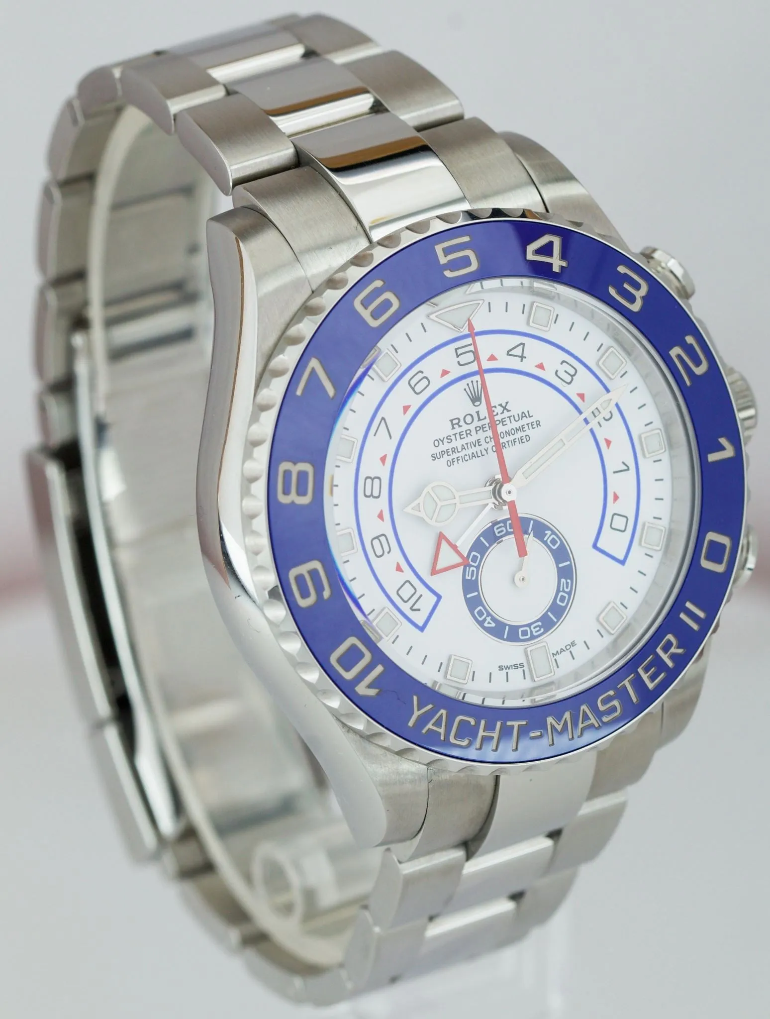 MINT Rolex Yacht-Master II 44mm NEWEST HANDS Stainless White Blue 116680 Watch