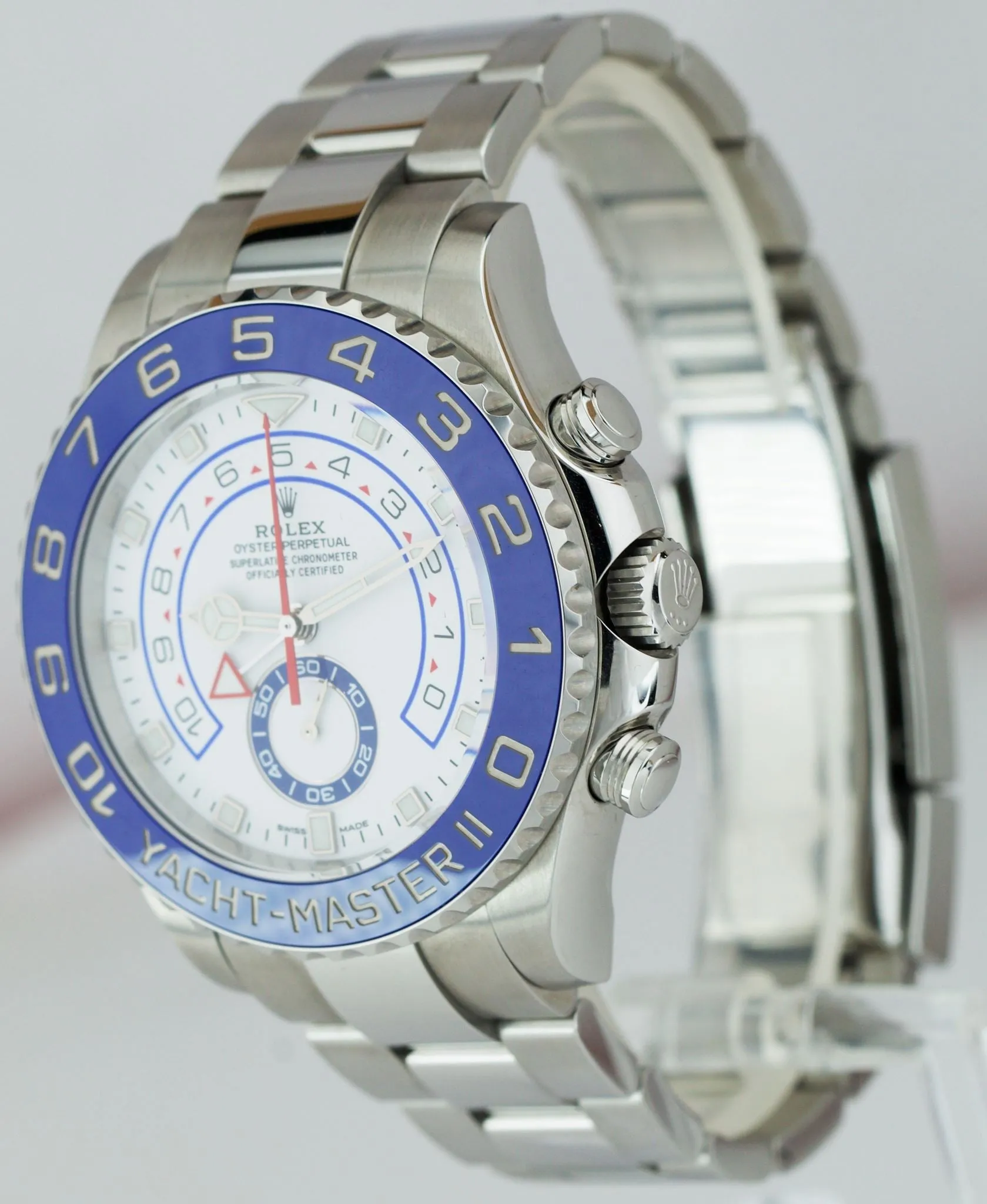 MINT Rolex Yacht-Master II 44mm NEWEST HANDS Stainless White Blue 116680 Watch