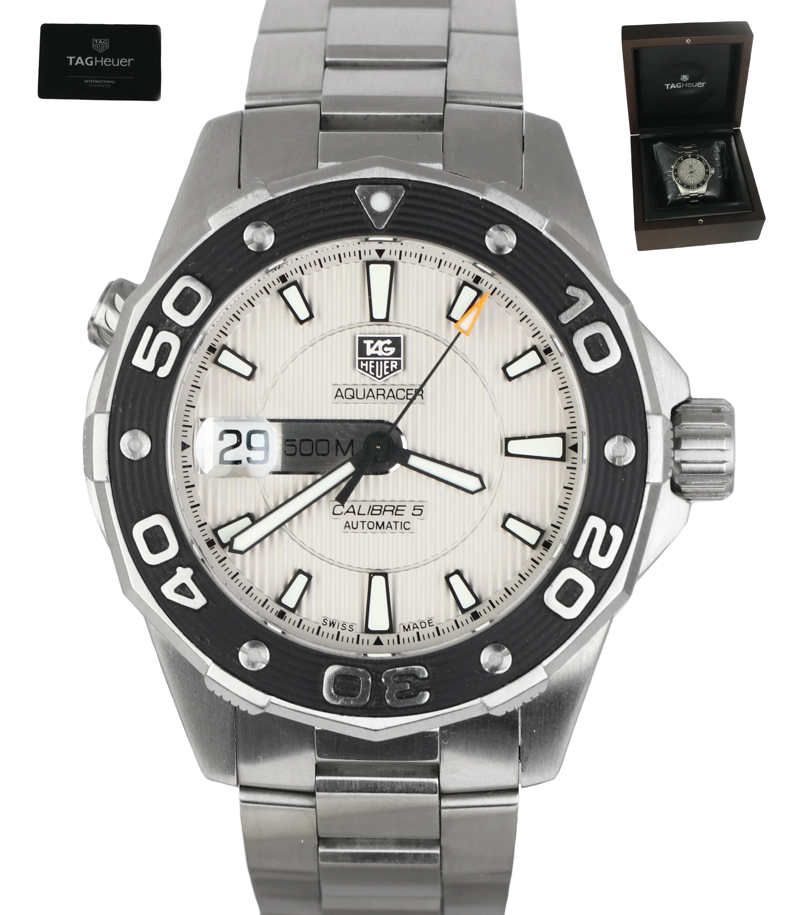 MINT Tag Heuer Aquaracer Calibre 5 Stainless Steel WAJ2111 Silver 43mm Automatic