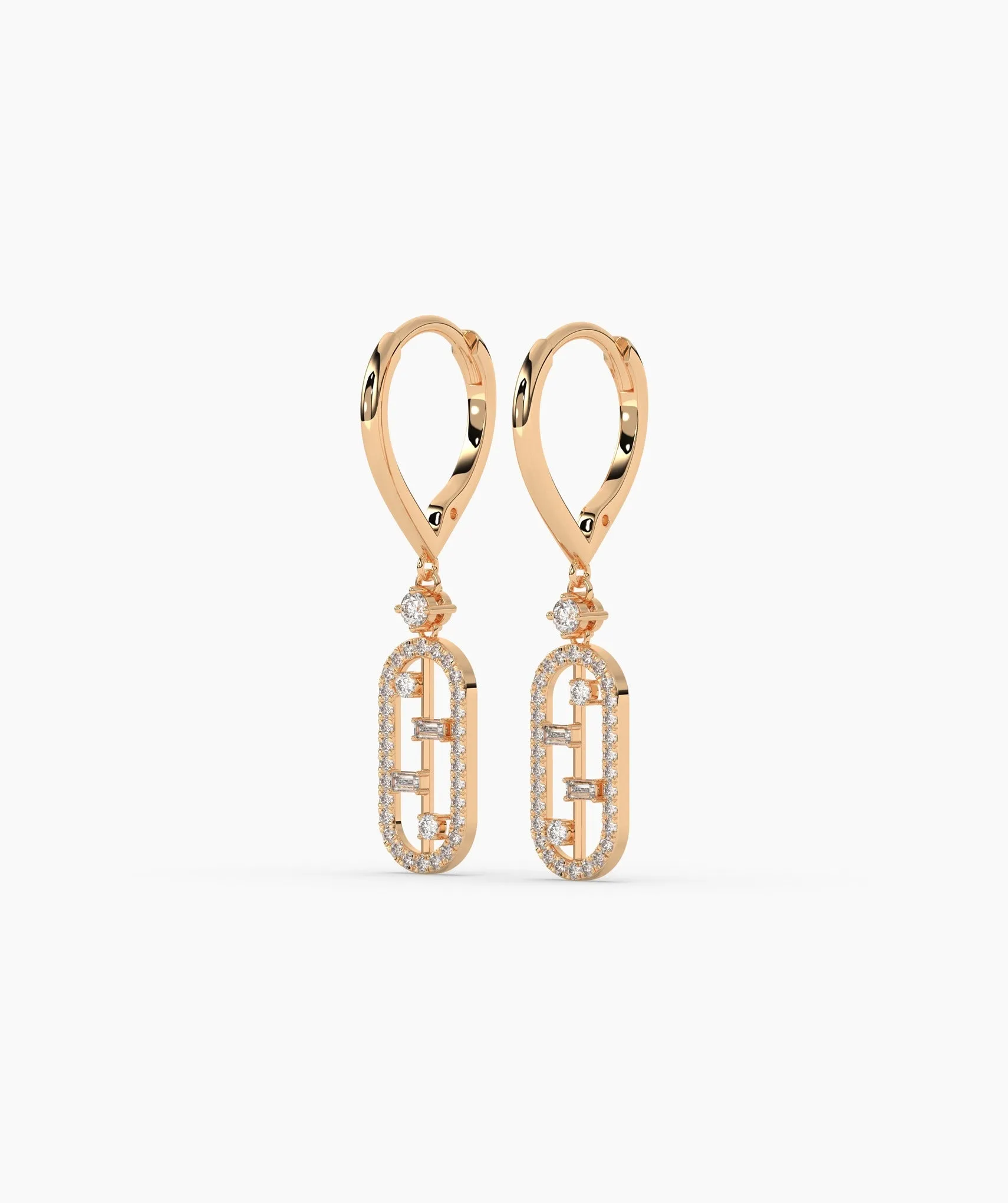 Modern Diamond Link Drop Earrings