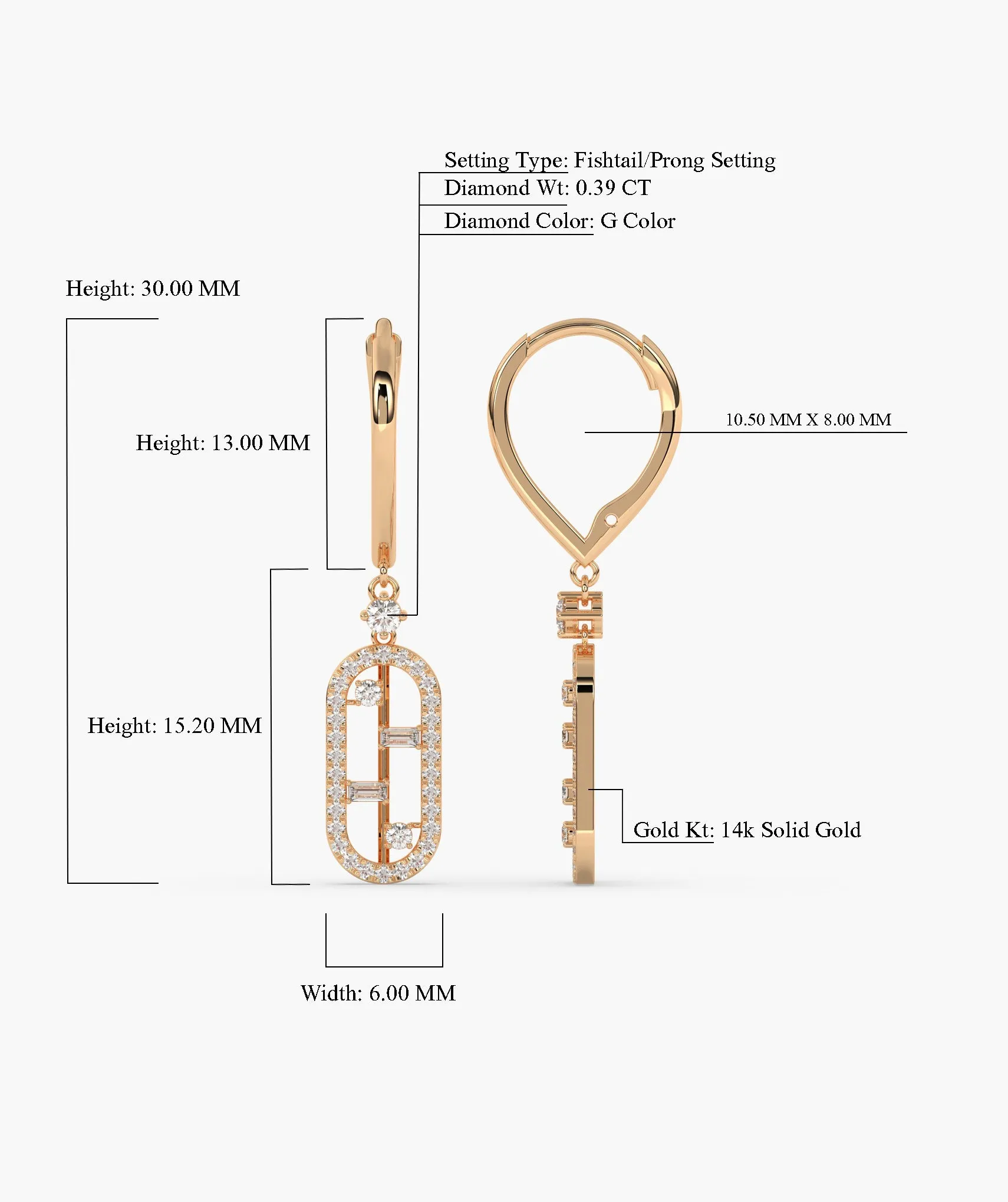 Modern Diamond Link Drop Earrings