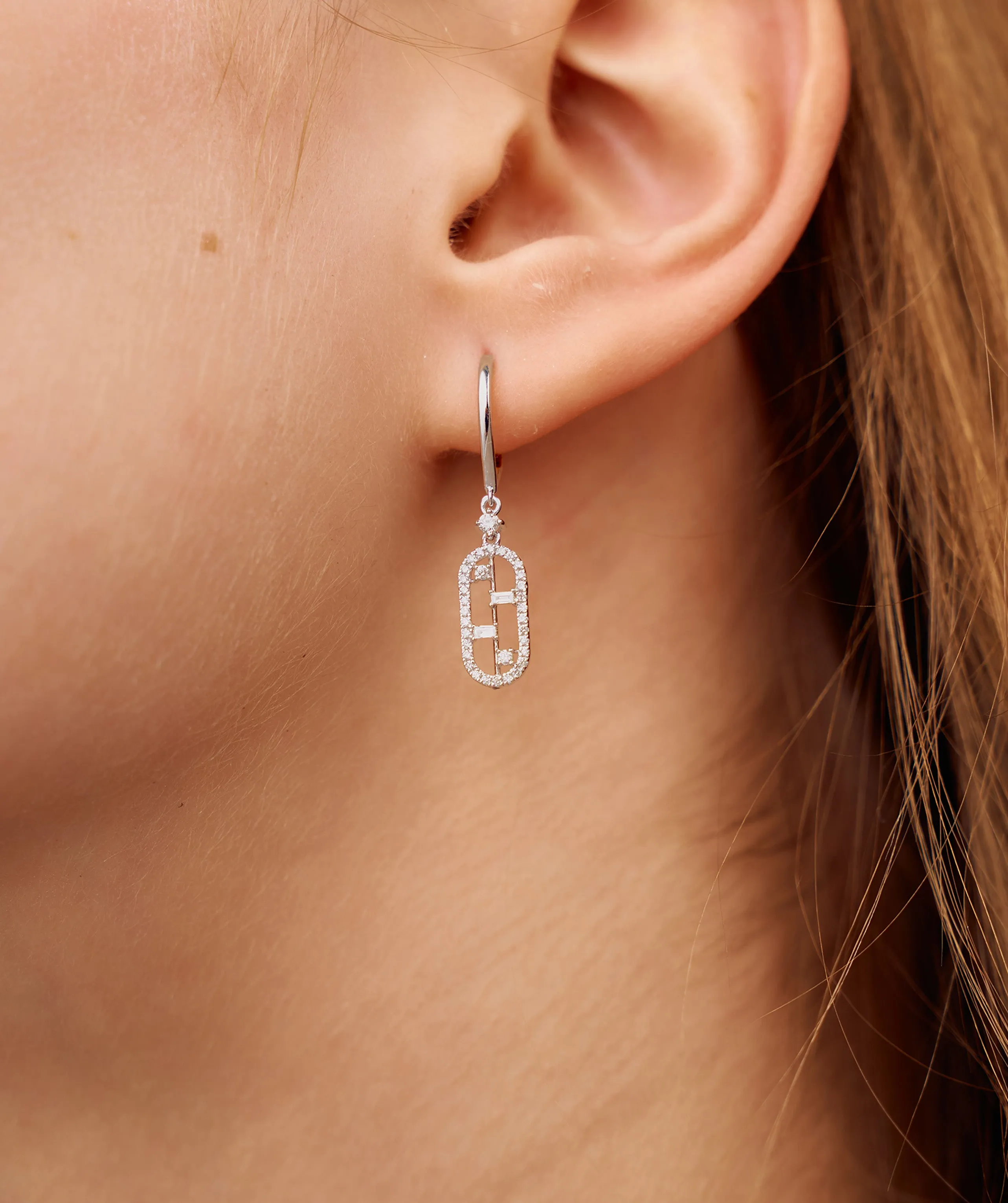 Modern Diamond Link Drop Earrings