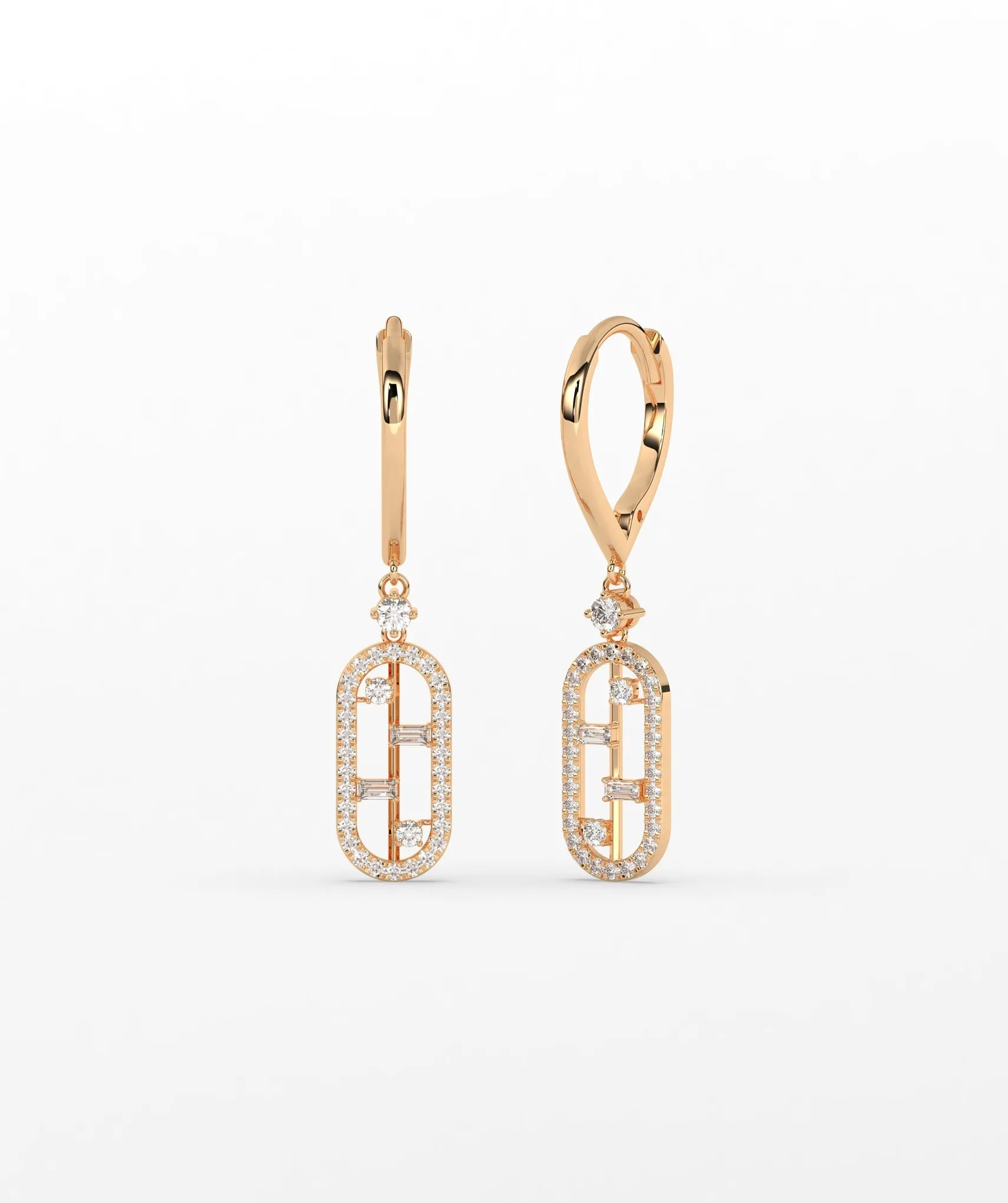 Modern Diamond Link Drop Earrings