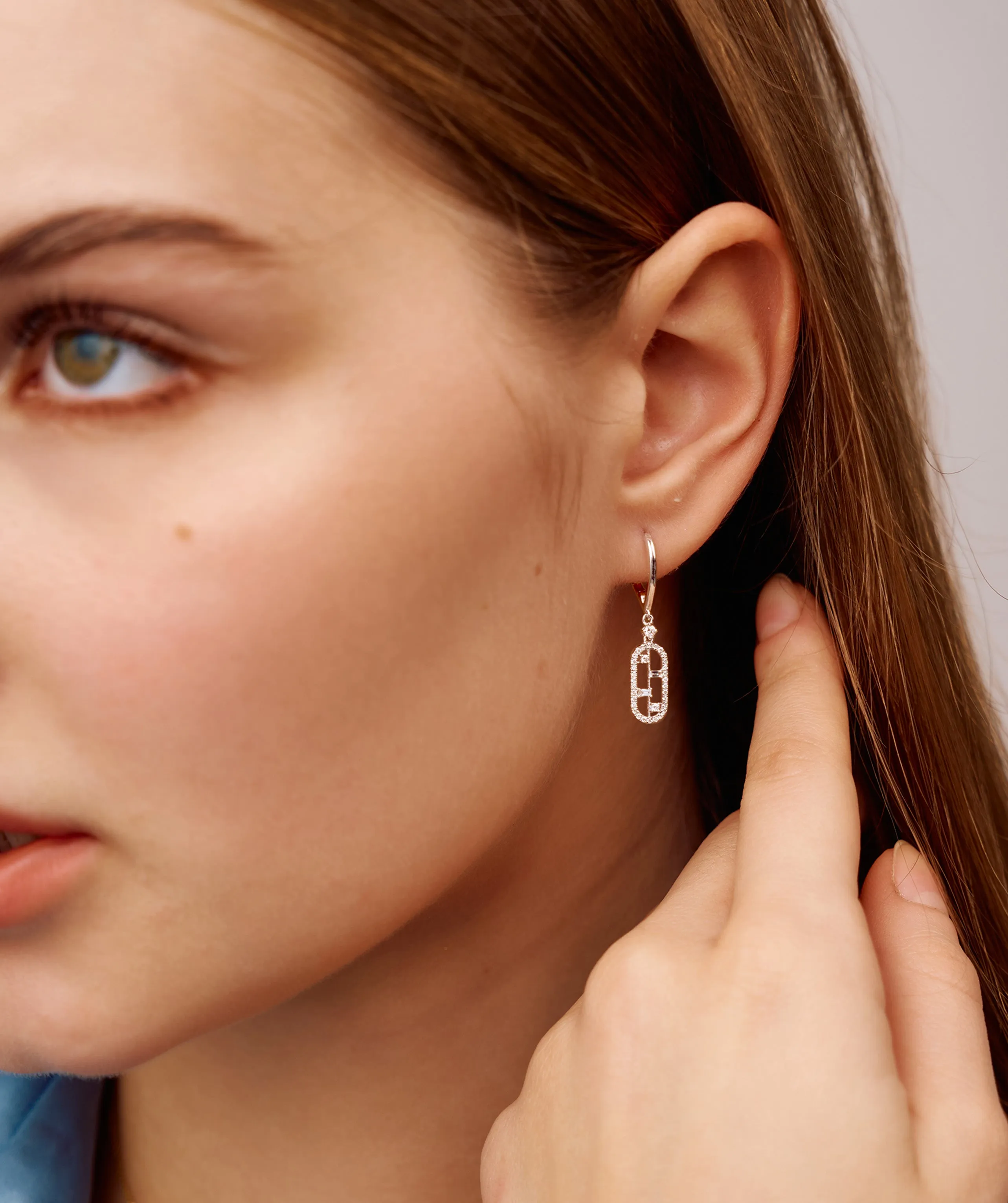 Modern Diamond Link Drop Earrings